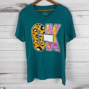 Calamity Janes Oklahoma V‎ neck T-Shirt Teal Size Medium